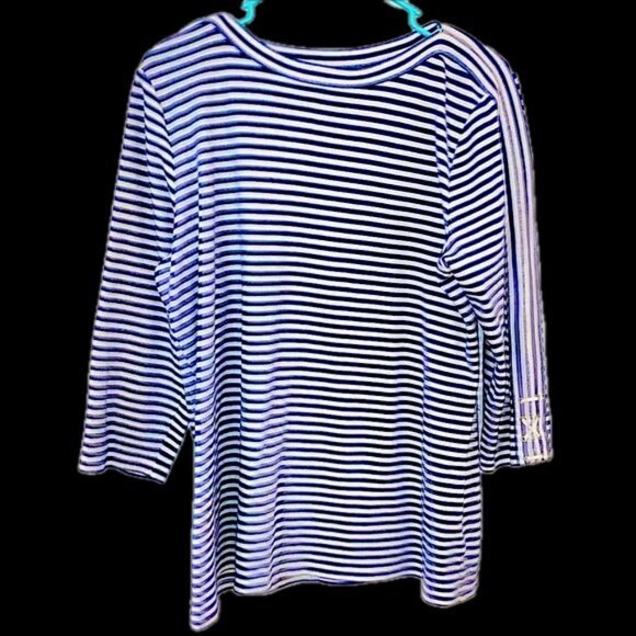 Anthropologie Tops - NWOT Beautiful terry knit custom made cropped arms size L ladies sailor style